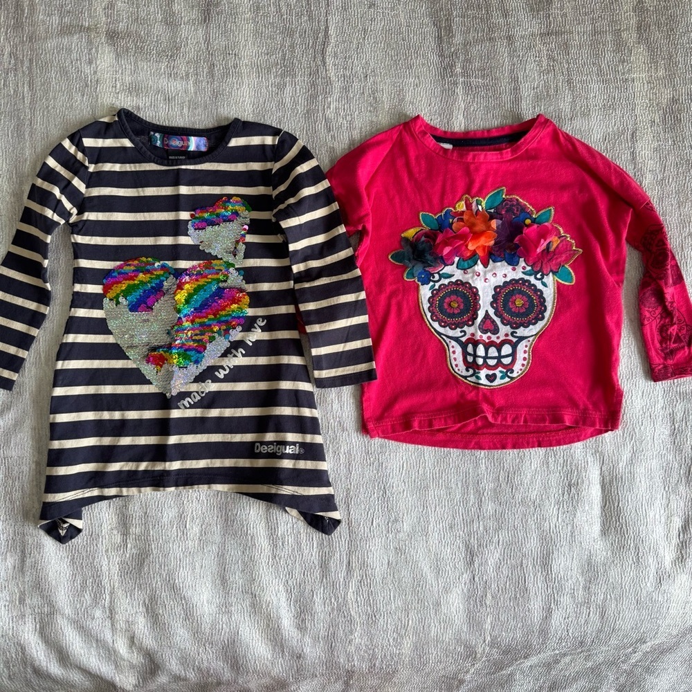 Desigual Kids Striped Heart and Skull Tops Set, Size 3/4